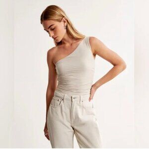 Abercrombie New with tags, Soft Matte Seamless Asymmetrical Ruched Top, Beige, S